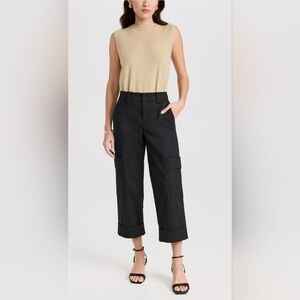 Vince Black Cotton Twill Utility Cargo Crop Cuffed Trouser Pants